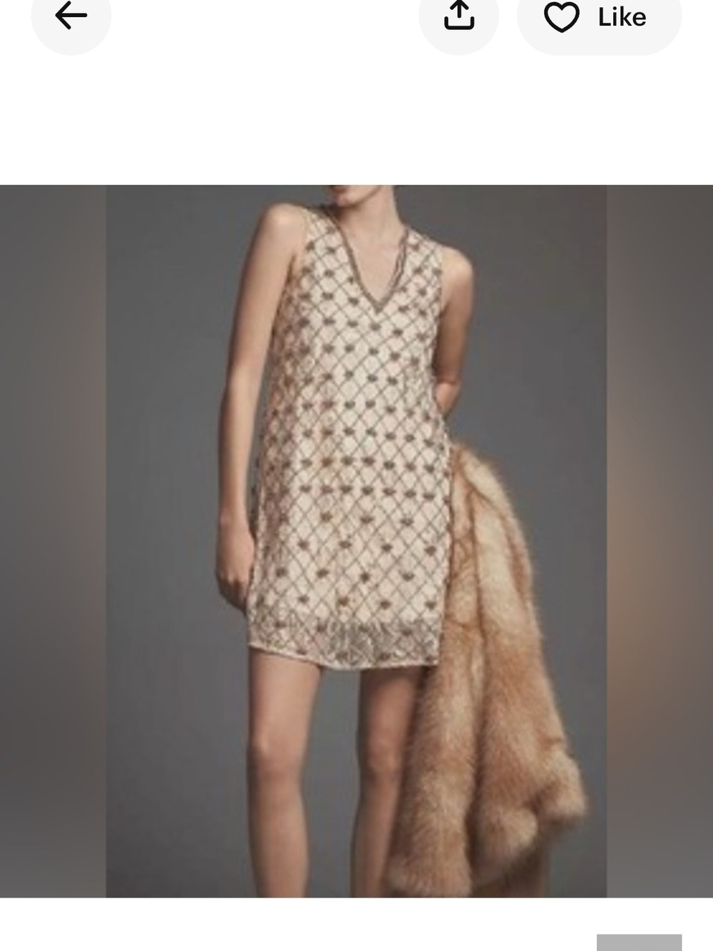 Anthropologie Beaded V-Neck Mini Dress in Champagne Beige